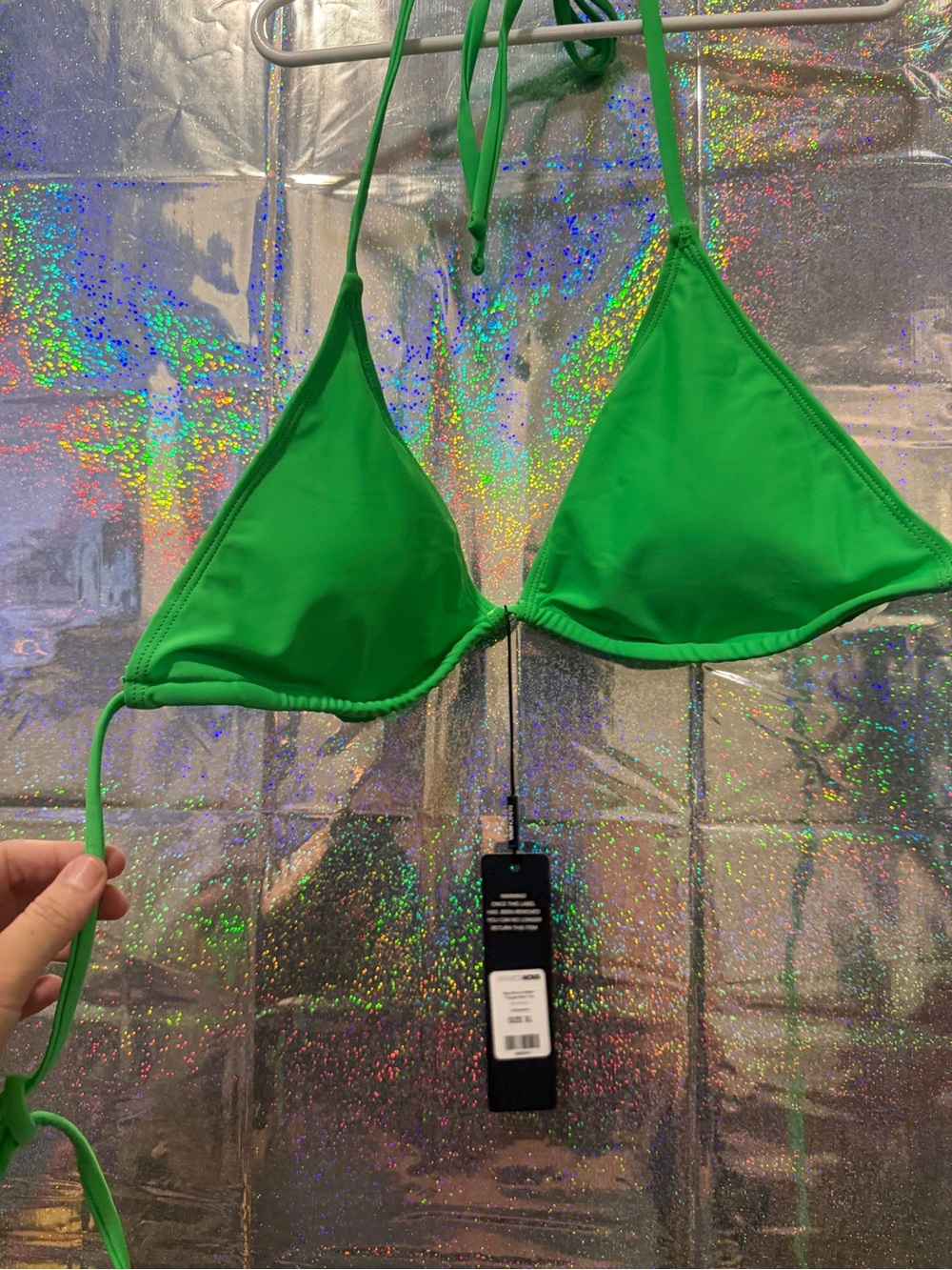 NWT Fashion Nova Kelly Green Triangle Bikini Top XL Tie String Swim Top